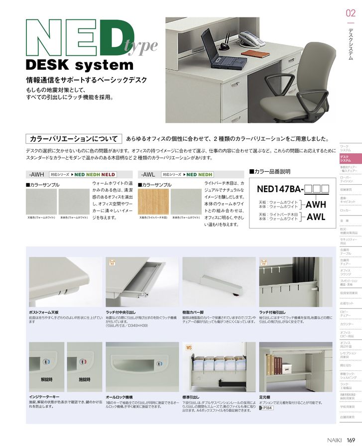 ナイキ/NAIKI 平デスク NED147FAWH - 家具、インテリア